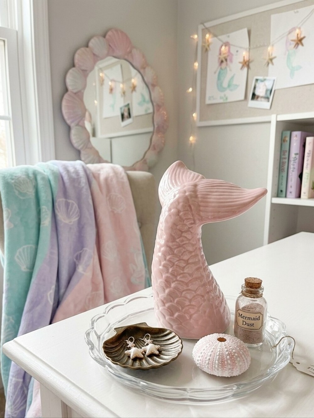 Pink iridescent mermaid tail decor